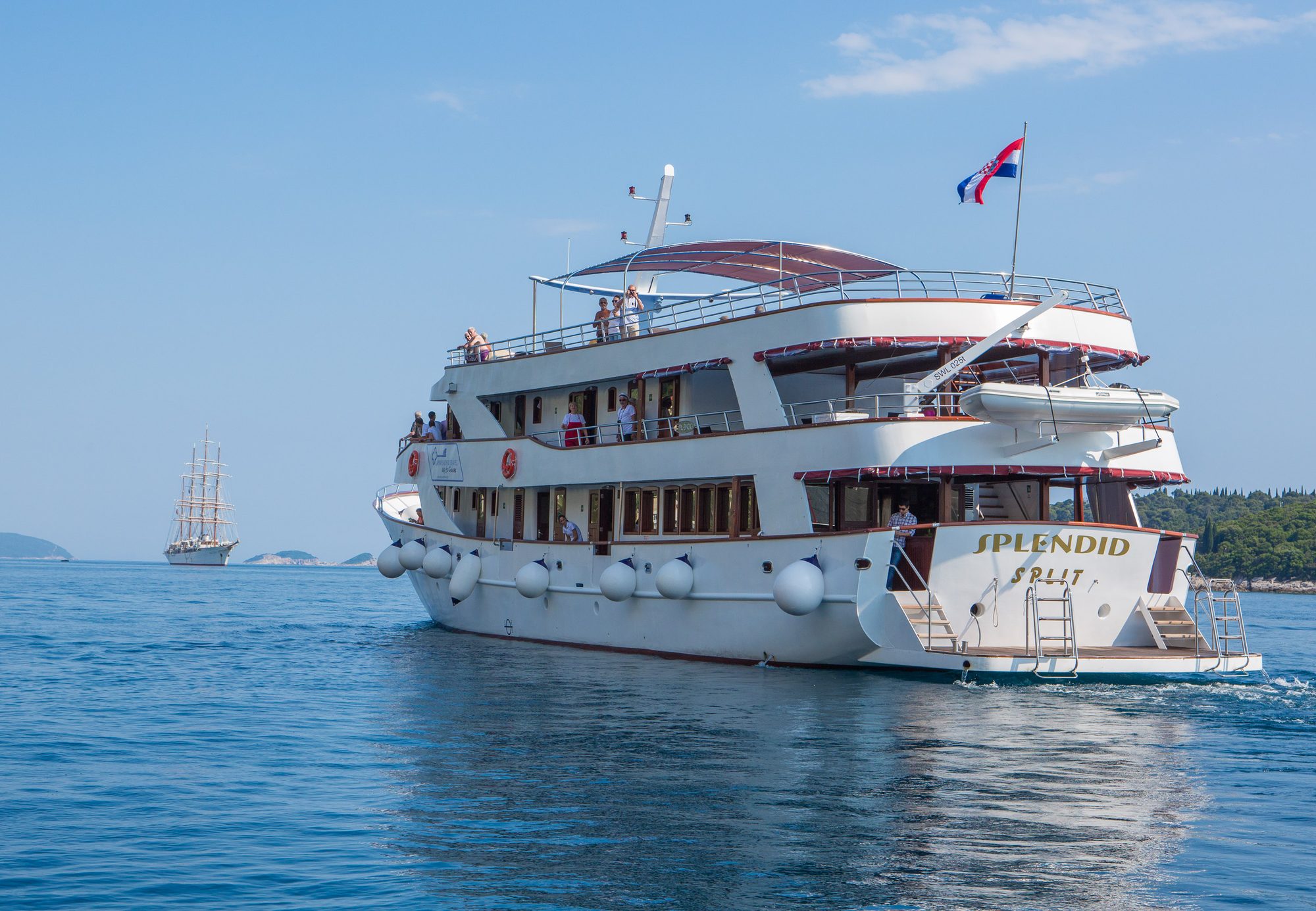 The stern of the MS Splendid, her name and home port of Split lettered across the transom