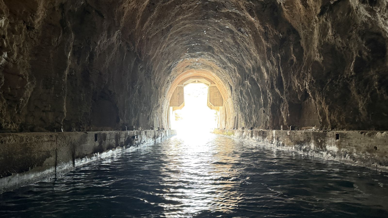 A former Yugoslav navy submarine tunnel carved into the coastline near Herceg Novi, Montenegro