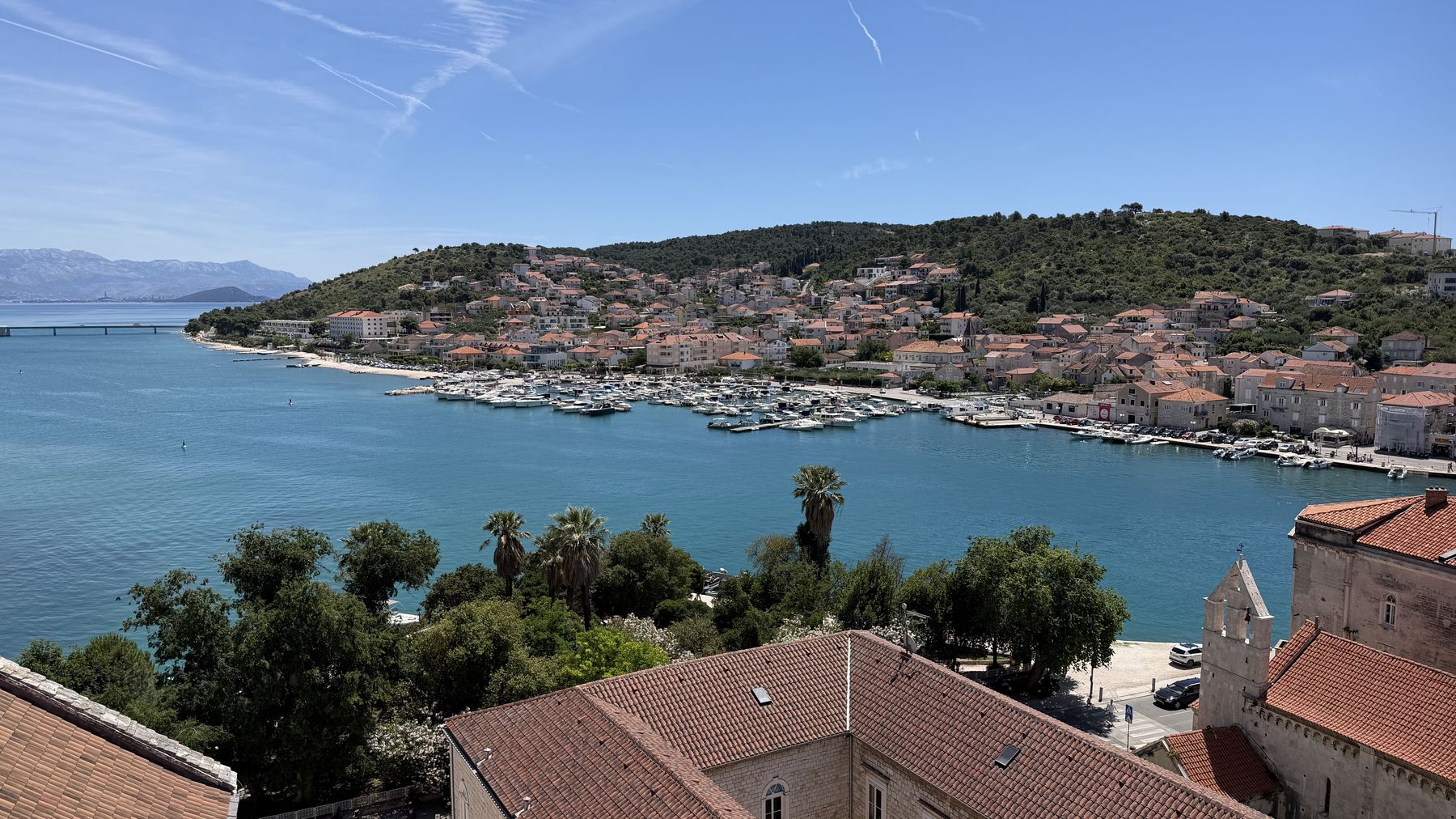 View over the harbor and coastline near Trogir, Croatia