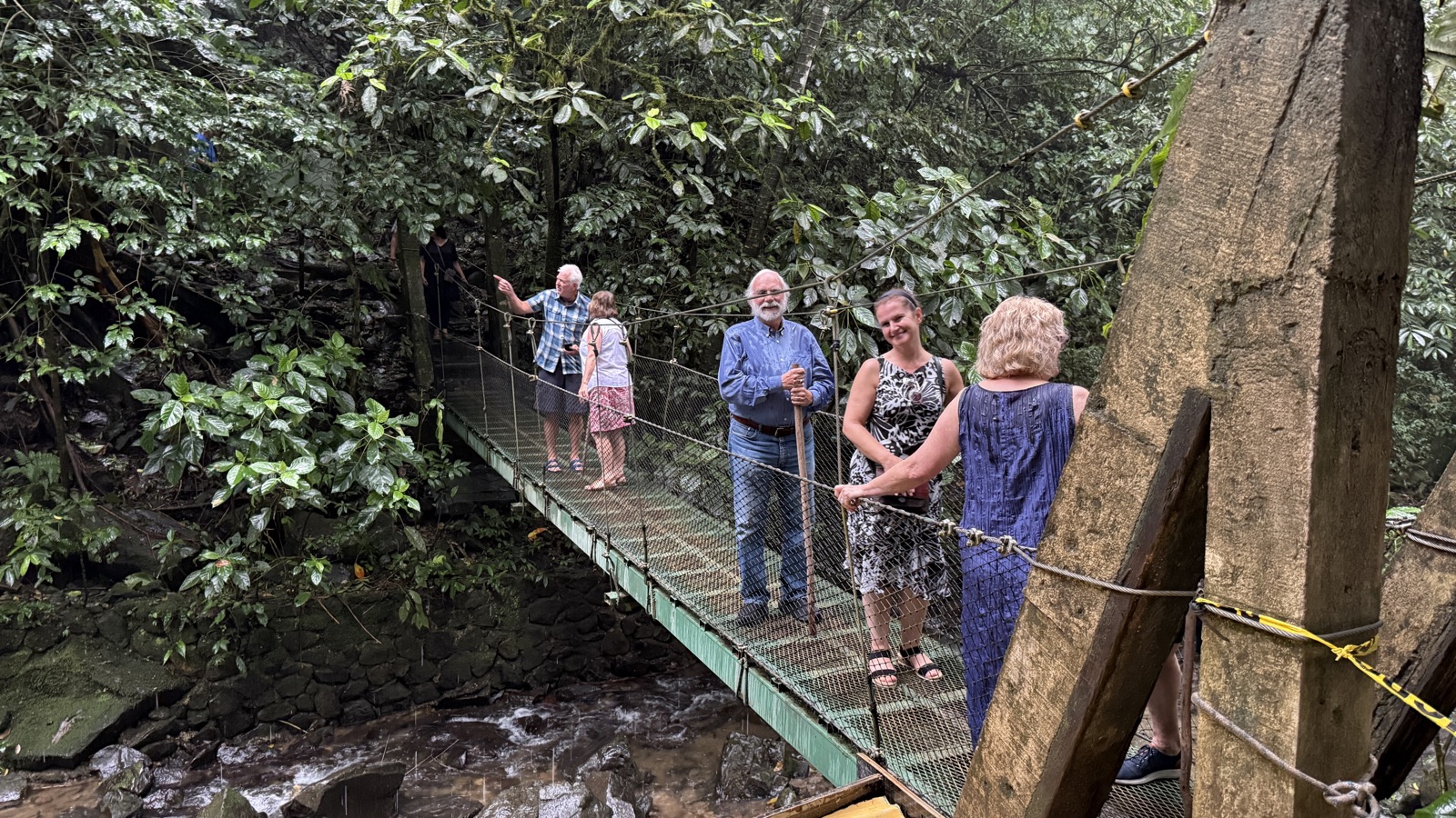 Group on a jungle suspension bridge, Panama